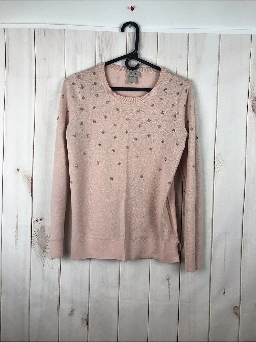 LOFT Polka Dot Crewneck Sweater in Pink Size Medium